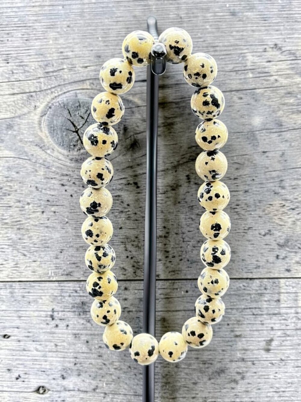 Dalmatian Jasper Stretch Bracelet | Handmade - Picture 4 of 6